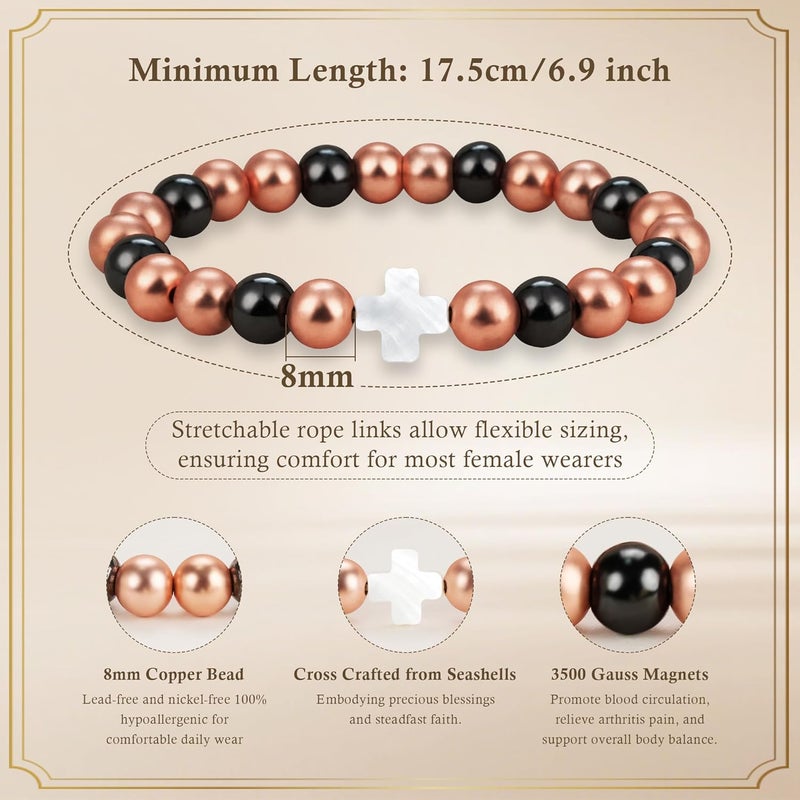 PEALICIOUS Copper Bracelets for Women and Men, Magnetic Bracelets for Women and Men with 3500 Gauss Magnetic Beads Cooper Christian Jewelry Pulsera de Cobre Para Hombres Copper Jewelry Valentines Day Gifts for Him and Her - Image 4